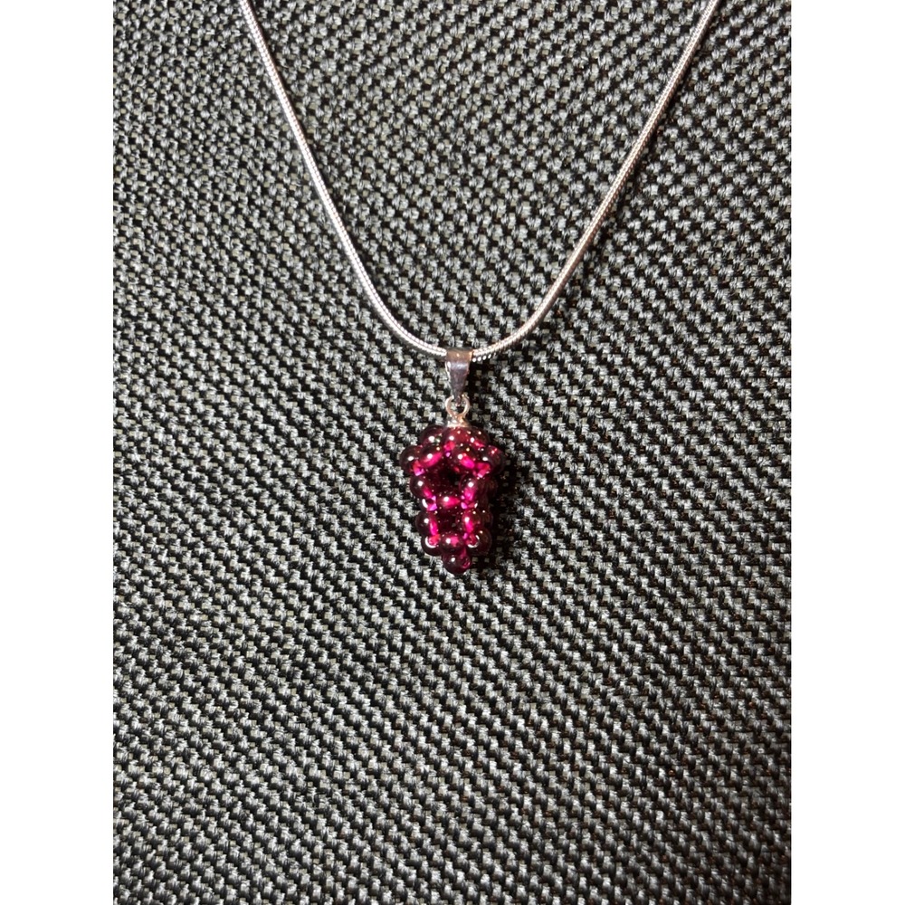 Red Grape Cluster Pendant Necklace Stainless Steel Snake Chain Cottagecore